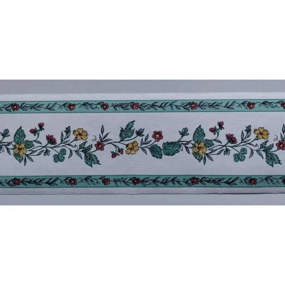 Sanitas Classic Series - Pre-pasted Vinyl Border 15 ft - Dk Pink Yellow Flowers